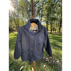 LL Bean Women's Navy Blue Barn Chore Jacket Snap‎ Front Collared